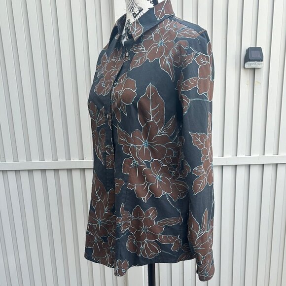 Orvis women's size 6 black & brown floral long sleeve button up shirt top - Picture 4 of 10